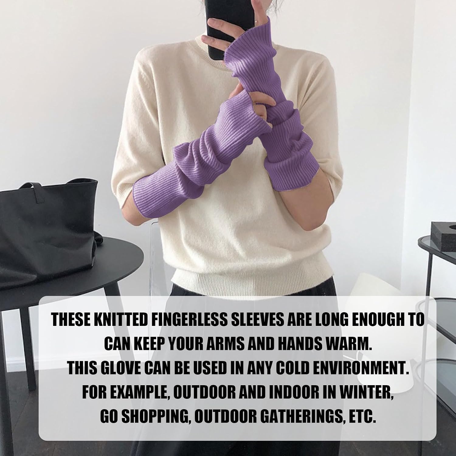 Arm Warmers,Knit Women's Long Fingerless Gloves Mitten with Thumb Hole,Warm Gloves Arm Sleeves for Women