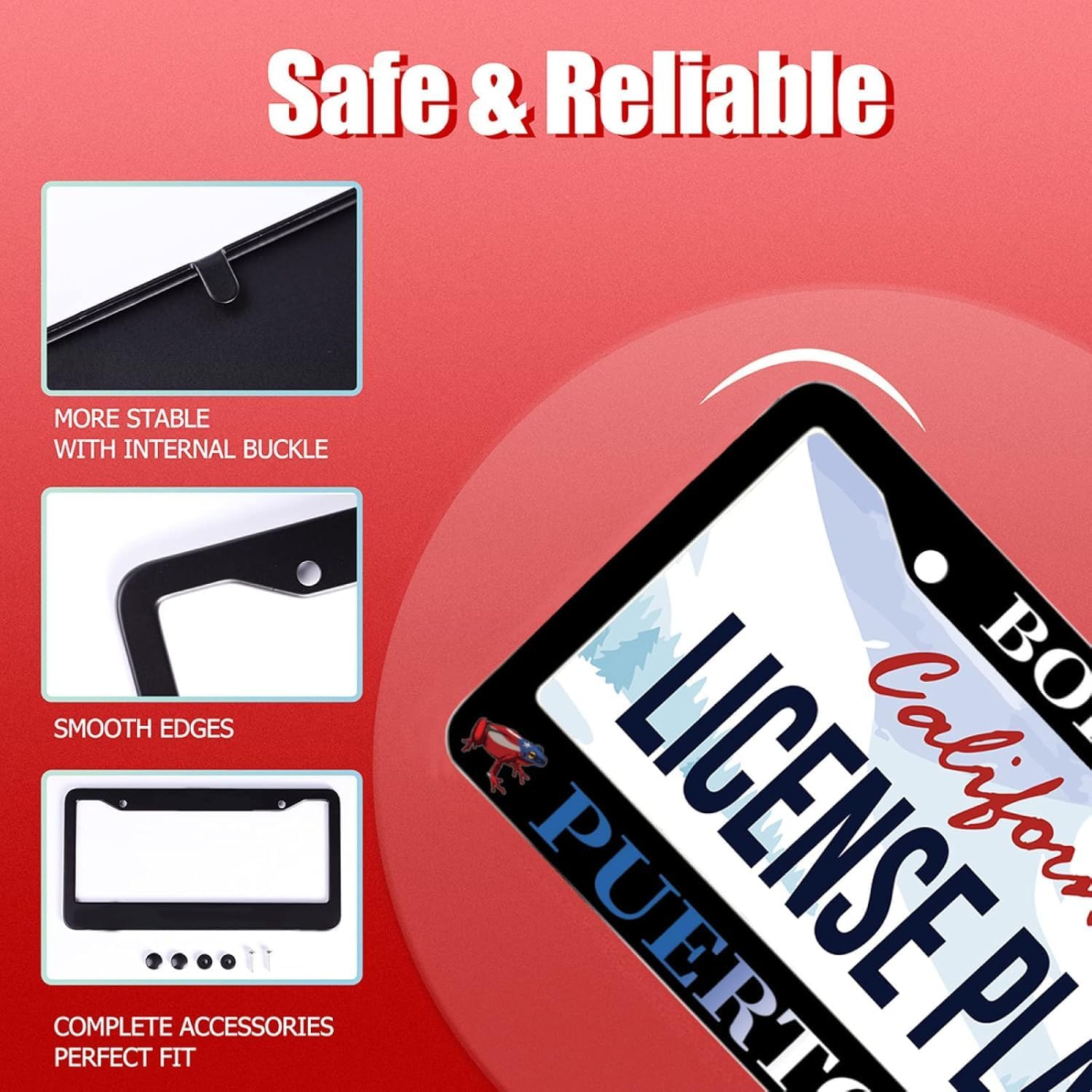 2pcs Boricua Puerto Rico Flag Frog Personalise License Plate Frames American License Plate Frame Car Universal Accessories Stainless Steel Cars Decor Fits Standard Us Vehicles Size 12.2 X 6 Inch