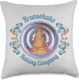 Norwegian Kransekake Baking Tees Norwegian Norway Kransekake Baking Rosemaling Throw Pillow, 18x18, Multicolor