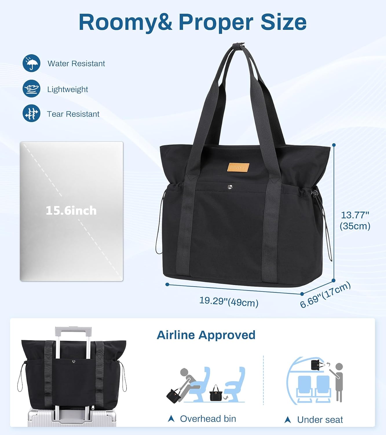 Travel Tote Bag, Multi Pocket Work Tote Bags for Women Fits 15.6'' Laptop Shoulder Bag with Zipper Shopping Bag - Image 3