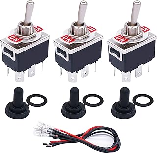 Taiss/3 Stücke Kippschalter Heavy Duty 6 Pin 2 Position ON/ON DPDT 16A 250VAC Spade Terminal Metall Bat Switch mit wasserd...