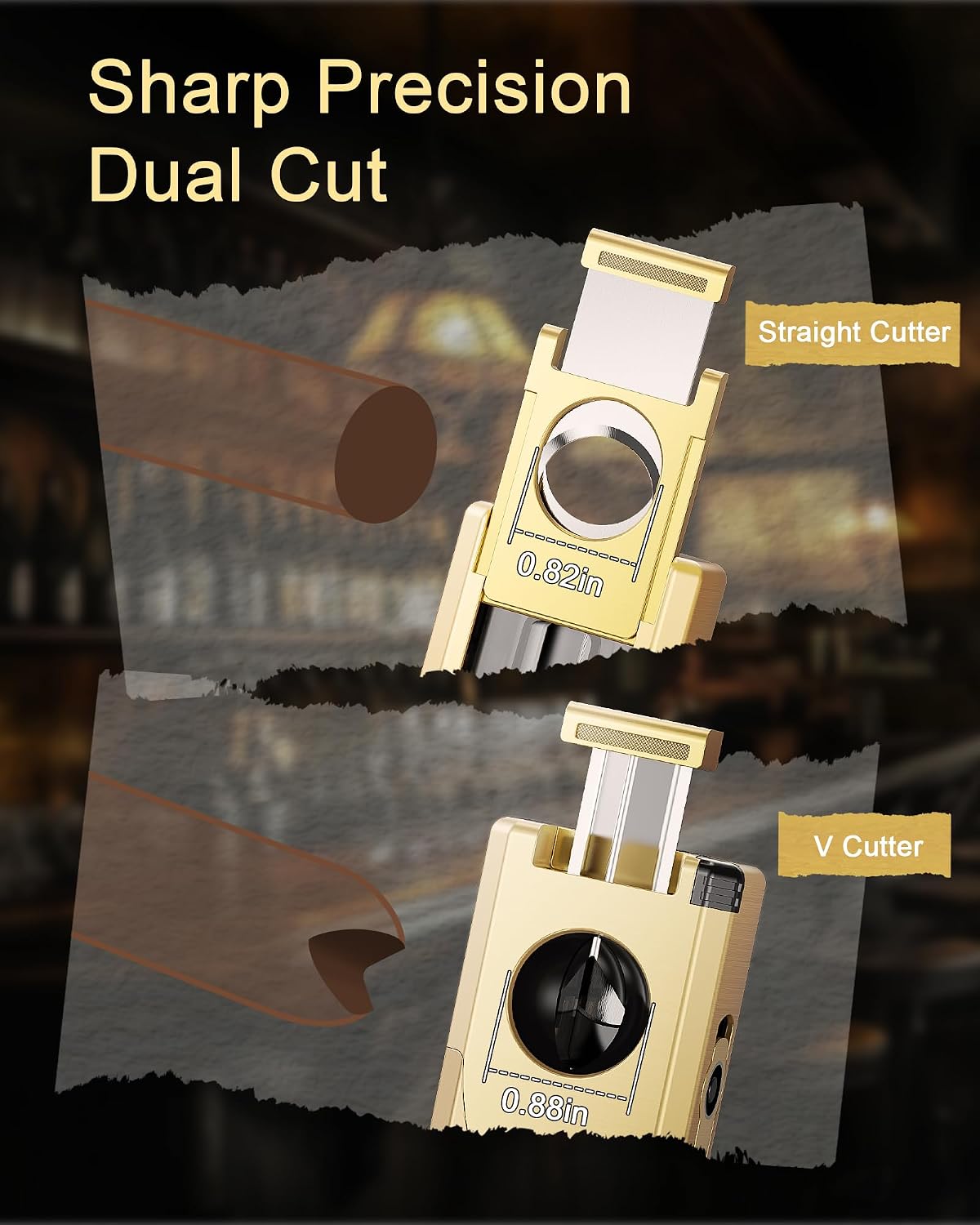 6-in-1 Torch Lighter with V Cutter, Straight Cutter, Punch, Holder, Draw Enhancer & Triple Jet Flame, All-in-One Cool Lighters Gift for Men, Windproof Refillable Butane Lighters for Candle, Travel