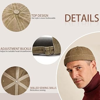 Docker Hat, Brimless Cap for Men, Fisherman Beanie with Skull Cap Design, 2-Pack UK Size Dock Hat in Black and Khaki.