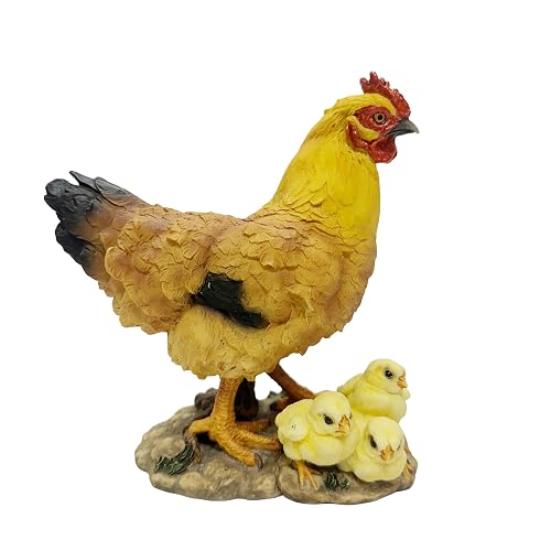 Nature's Mark Realistic Hen and Chicks Figurine - Hand-Painted Farmhouse