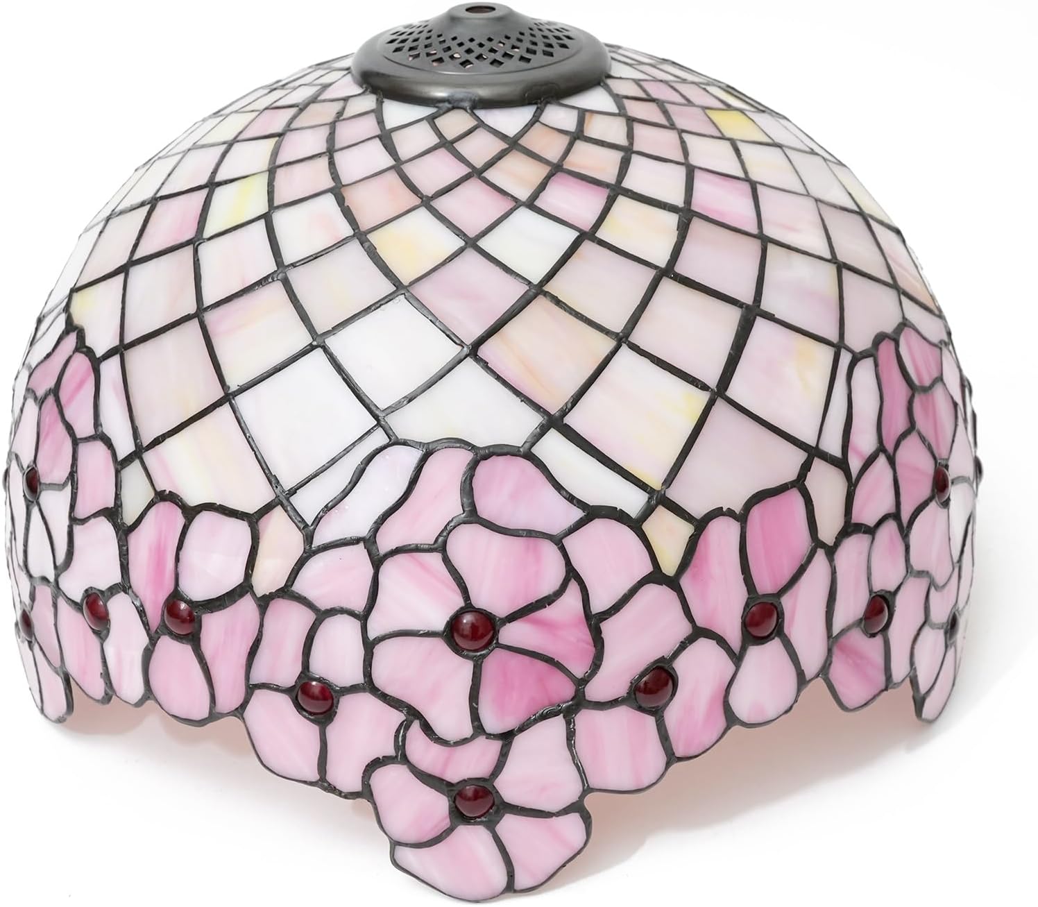 Tiffany Stained Glass Lamp Shade 16 Inch Pink Cherry Blossom Ceiling Light Shade Dome Vintage Large Replacement Lampshade for Floor Lamps Table Lamp Pendant Light Home Office Deco