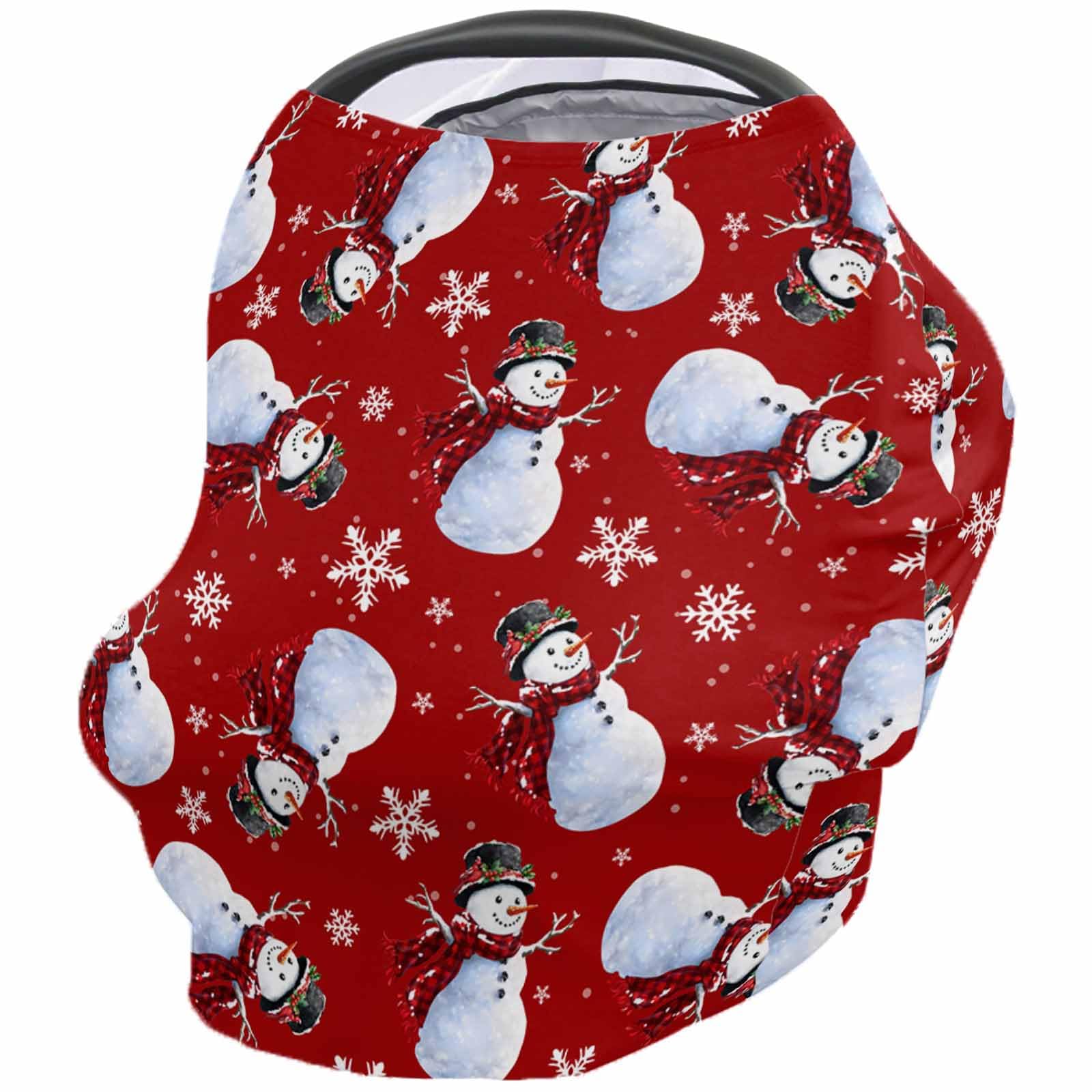 Nursing Cover for Breastfeeding Scarf, Christmas Winter Snowman Snowflakes Red Baby Car Covers Super Soft Multi Use for Canopy Shopping Cart Cover Blanket Stroller Cover