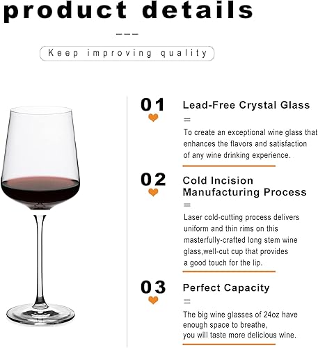 Miniatura 5 de LUXU Juego de 2 copas de vino de cristal sin plomo (23 onzas), sopladas a mano, copas de vino de primera calidad para burdeos, cabernet sauvignon,
