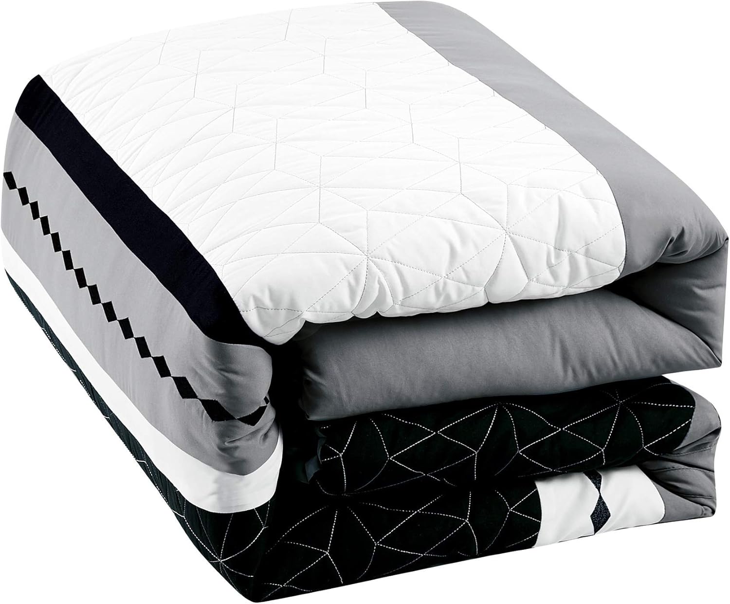 LinenTopia Luxury 7 Piece Full|Queen Comforter Set with Shams Cushions, Modern Elegant Gray Black White Elegant Geometrically-Striped Modern Pattern, Bed Cover Bed in a Bag, (22057, F/Q, Black)
