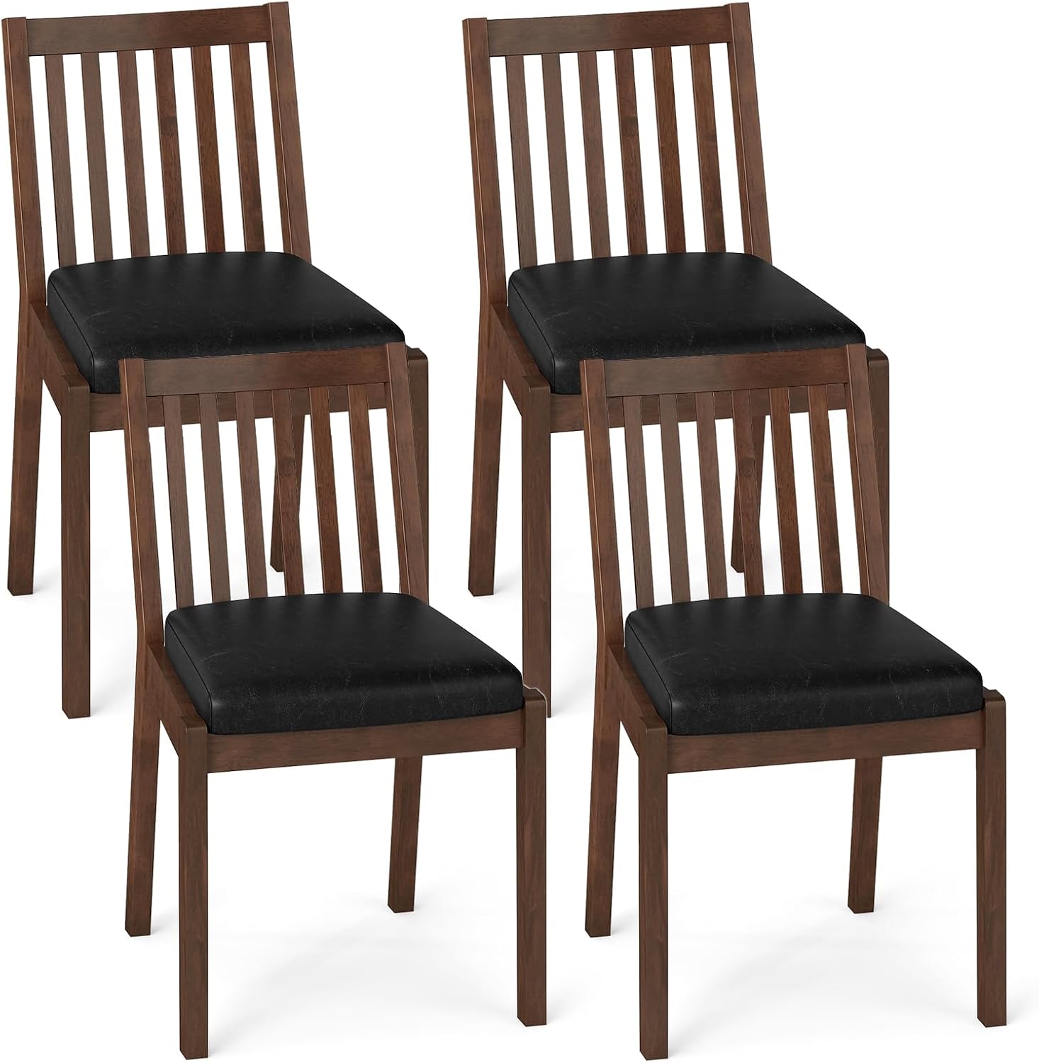 GOFLAME Wooden Dining Chairs Set of 4, PU Leather Upholstered Kitchen Chairs with Slatted Tilt Backrest, Padded Seat and Rubber Wood Frame, Armless Side Chairs for Dining Room, Living Room, Restaurant