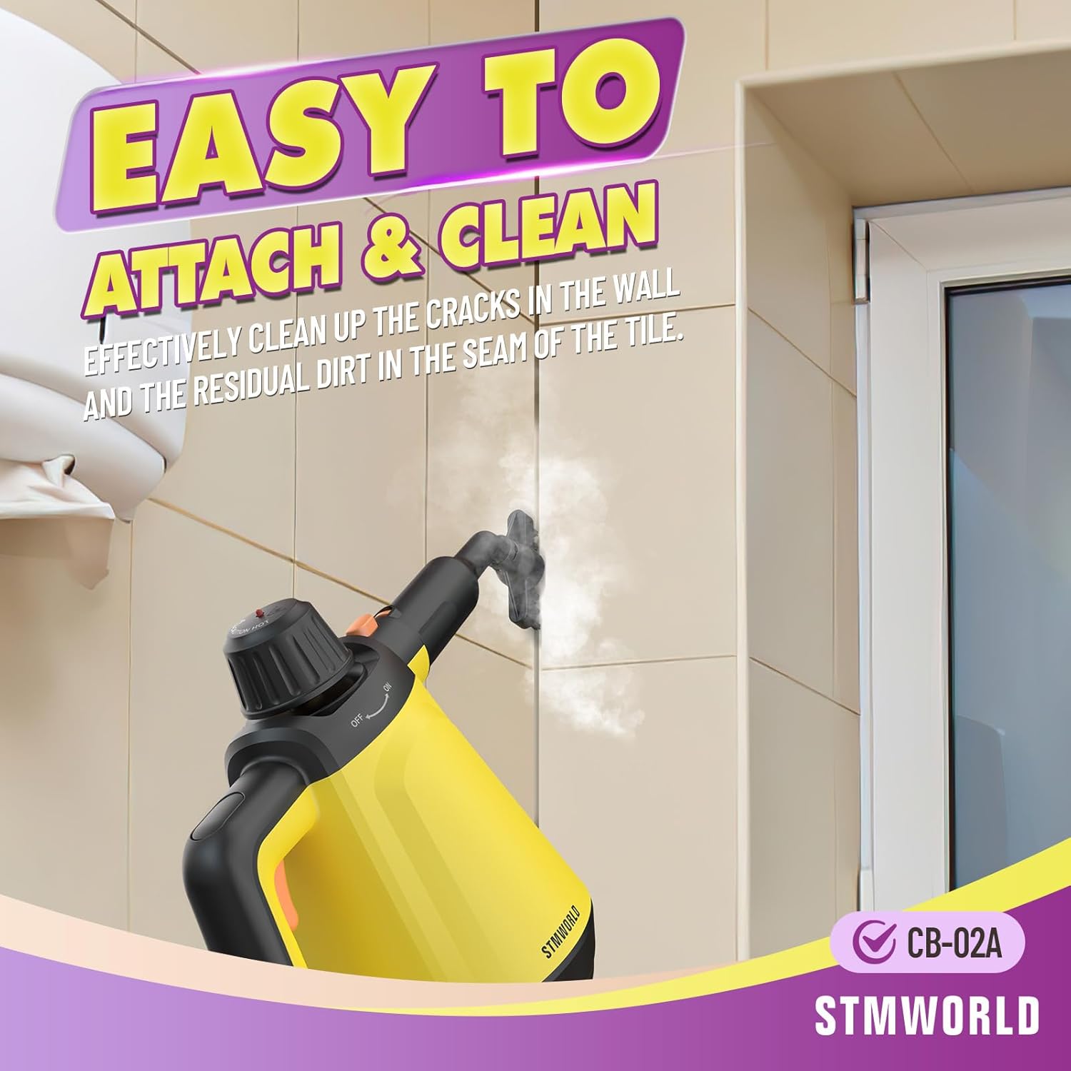 STMWORLD CB-02A Grout Tool attached to steam cleaner cleaning grout