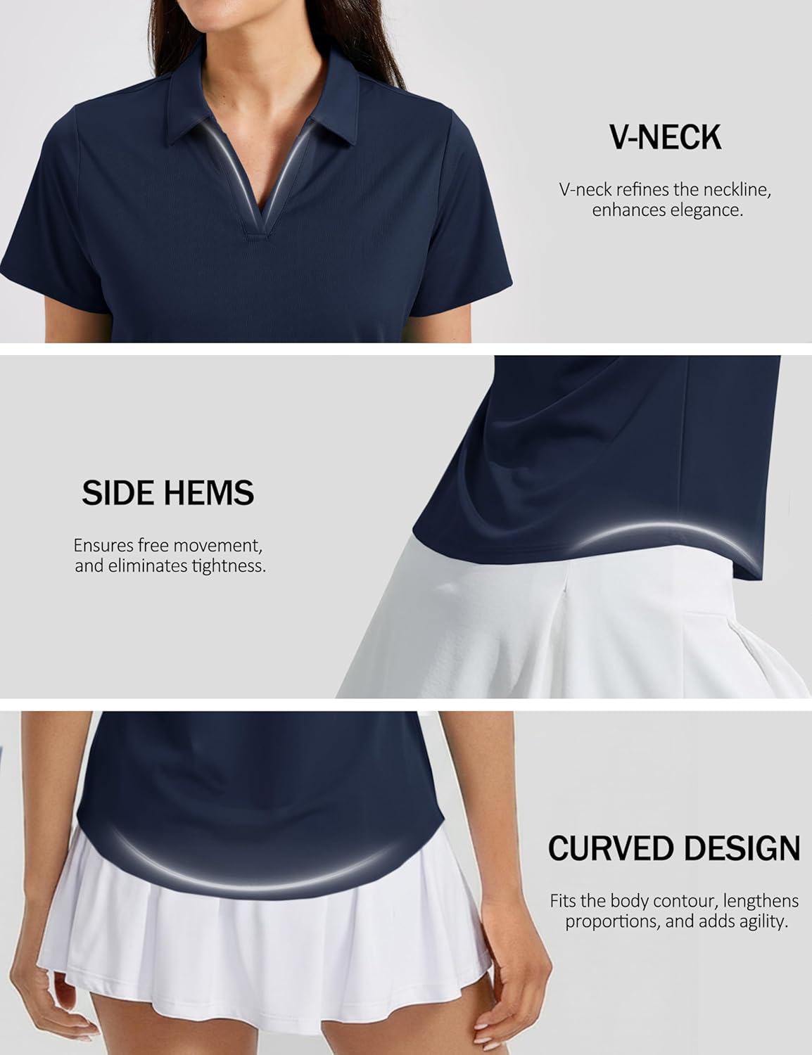 TACVASEN Women's Polo Shirts Short Sleeve Golf Tops UPF 50+ Collared V Neck Tennis Shirt - Image 6