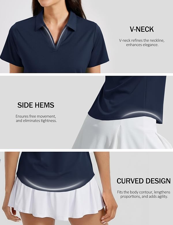 TACVASEN Women's Polo Shirts Short Sleeve Golf Tops UPF 50+ Collared V Neck Tennis Shirt Navy XL by TACVASEN - Used condition - Image 6