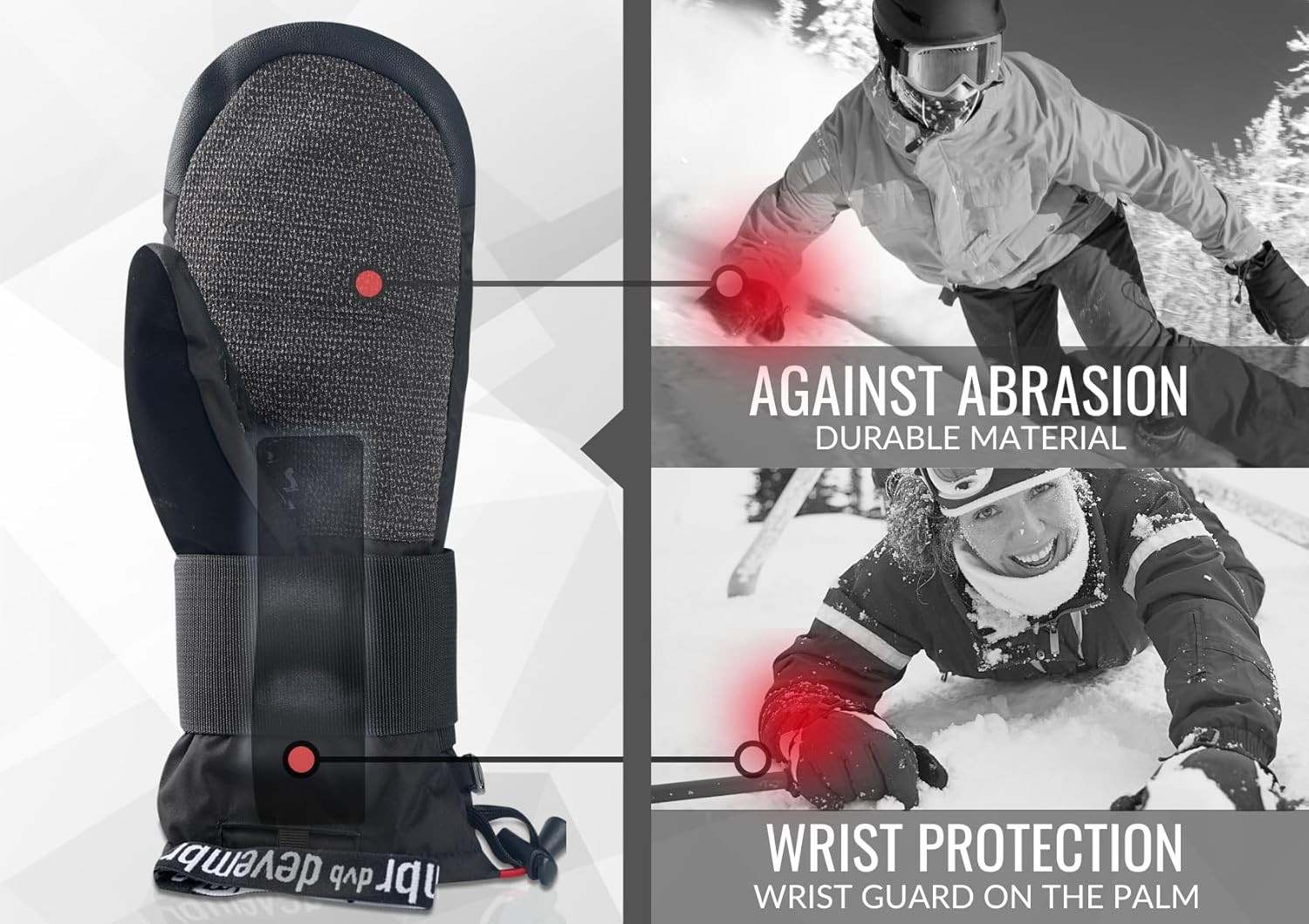 devembr Advanced Snowboarding Mittens with Wrist Guards & Removable Liners - Image 3