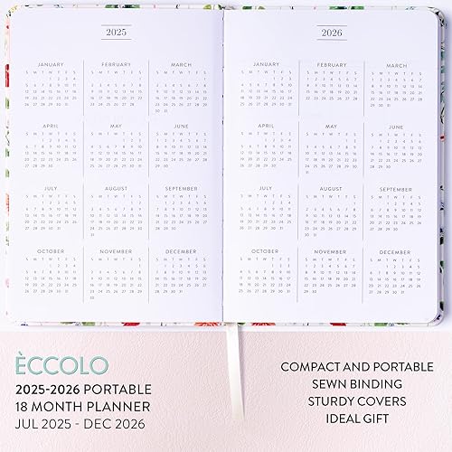 Vista 24 de Eccolo 2025-2026 - Agenda botánica de lino de 18 meses, páginas mensuales y semanales (5.25 x 7.75 pulgadas - julio de 2025 - diciembre de 2026)