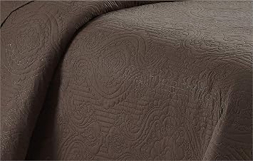 Home Collection 3pc King/Cal King Over Size Luxury Embossed Bedspread Set Light Weight Solid Dark Brown New