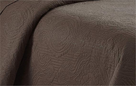 Home Collection 3pc King/Cal King Over Size Luxury Embossed Bedspread Set Light Weight Solid Dark Brown New