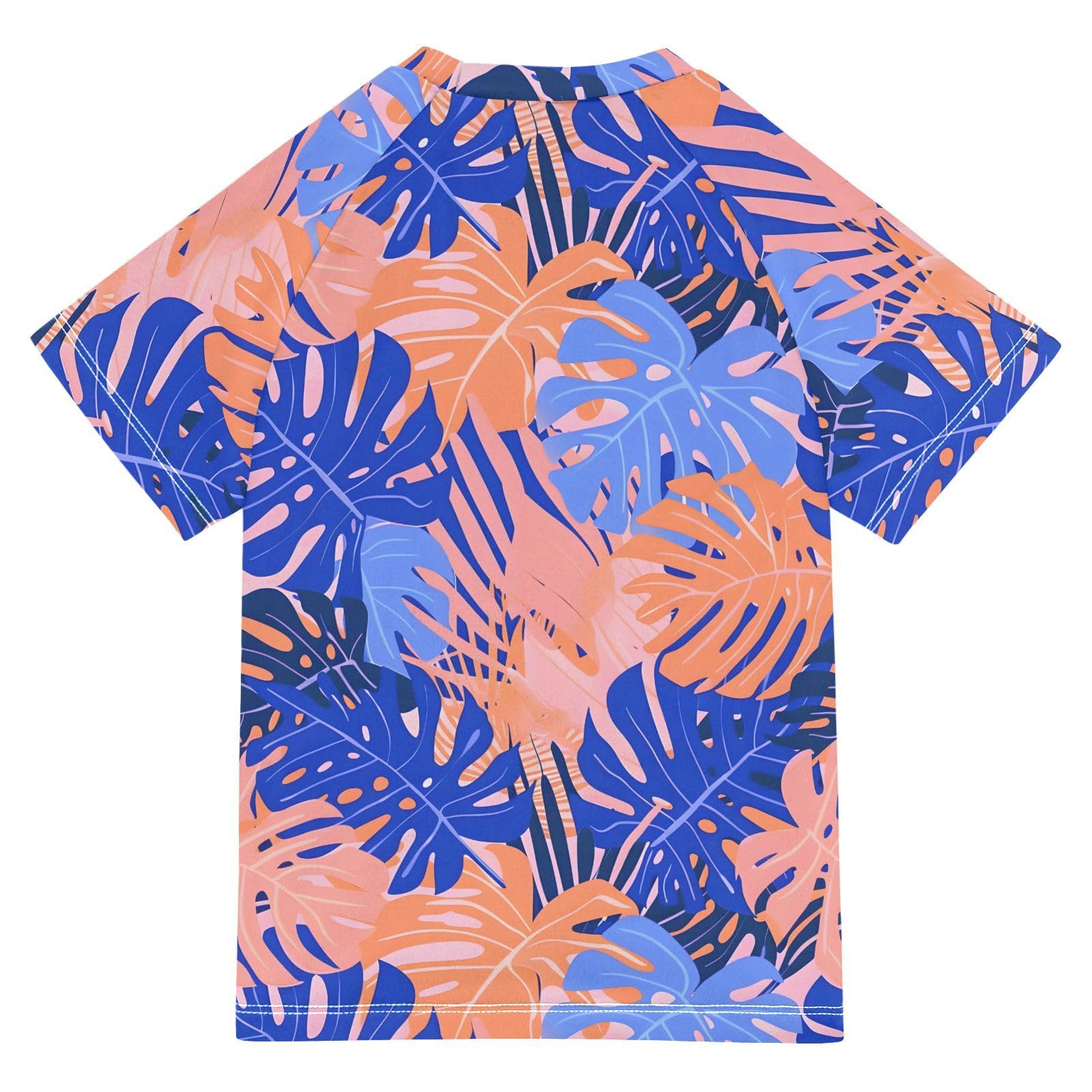 Boys Rash Guard Short Sleeve Swim Shirts for Boys Blue Pink Tropical Leaf Sun Protection 7-8T