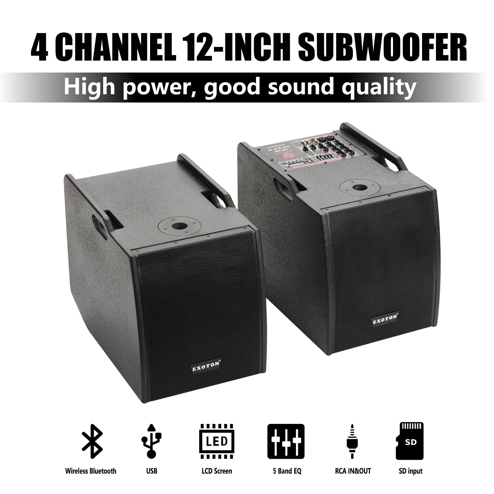 EXOTON LVP-212 12-inch Active Line Array System,3000w Professional Bluetooth PA Speaker，2 Subwoofer and 8 line Array Speakers,USB/SD Card,Remote Control,5-Band EQ(Wood Subwoofer)