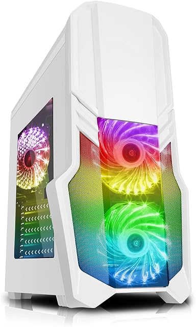 CiT GForce Mid-Tower ATX RGB PC Gaming Case With Windowed Side Panel | White