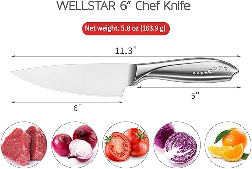Miniatura 9 de WELLSTAR Cuchillo de chef, cuchillo de chef de cocina de 6 pulgadas, cuchillo de cocina afilado de acero inoxidable de alto carbono para carne,