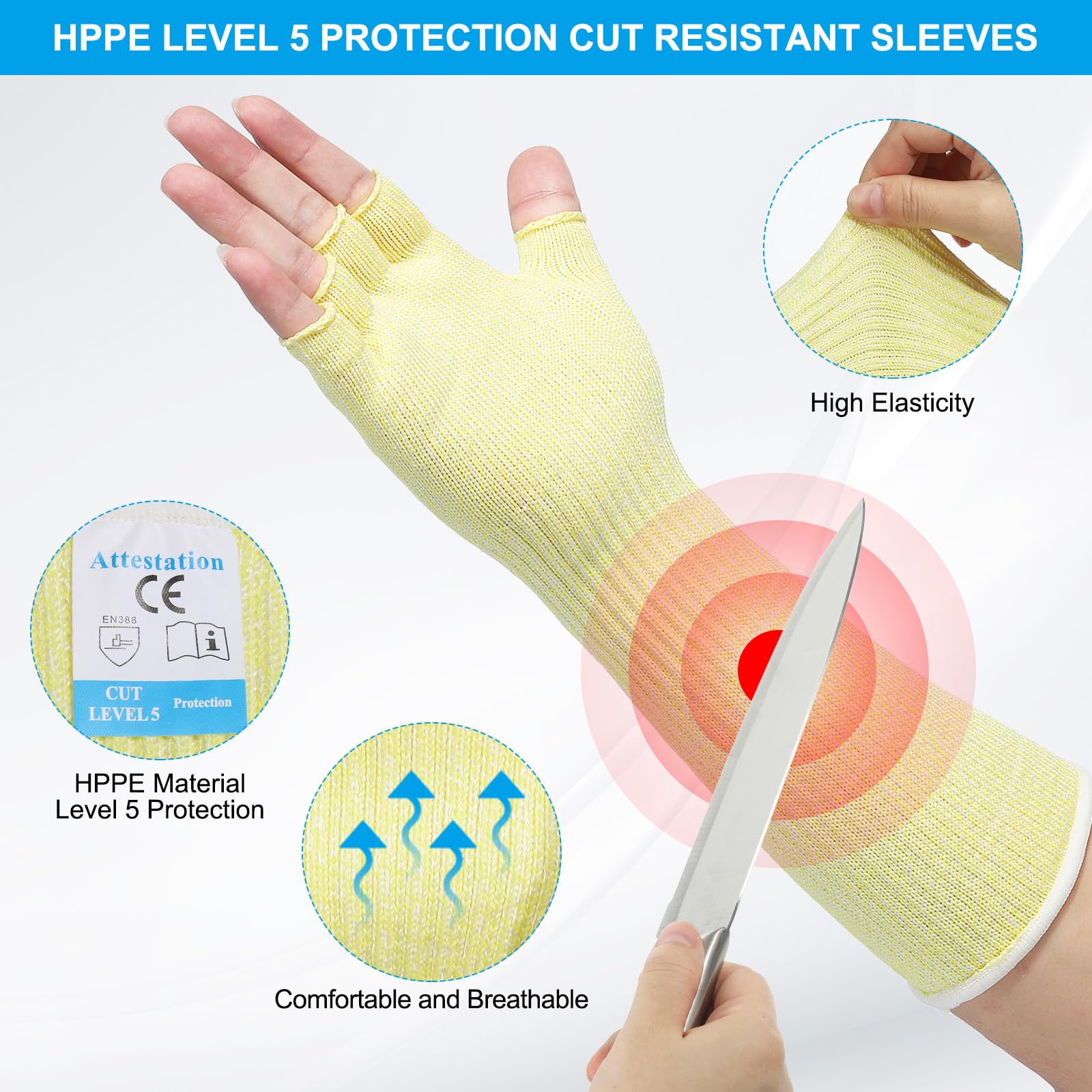 PATIKIL 12 Inch Cut Resistant Sleeves with Finger Grips - Image 3