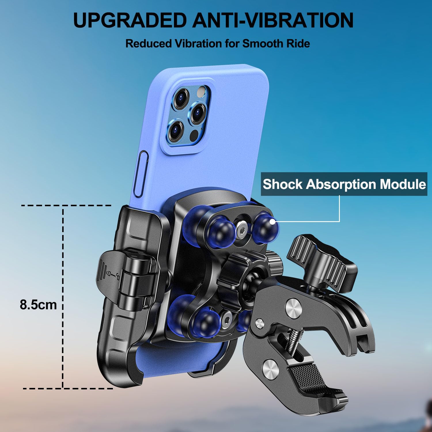 iMESTOU Ulepszony antywibracyjny uchwyt na telefon uniwersalny do iPhone'a Samsung 13.7 cm-18.3 cm smartfonów o grubości do 15 mm, szybkie zapięcie, amortyzator, pasuje do kierownicy motocykla 12-45