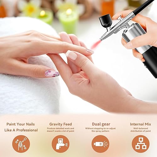 Miniatura 7 de Kit de aerógrafo con compresor de aire para pintura de uñas, cepillo de aire inalámbrico para peluquería, decoración de uñas, decoración de