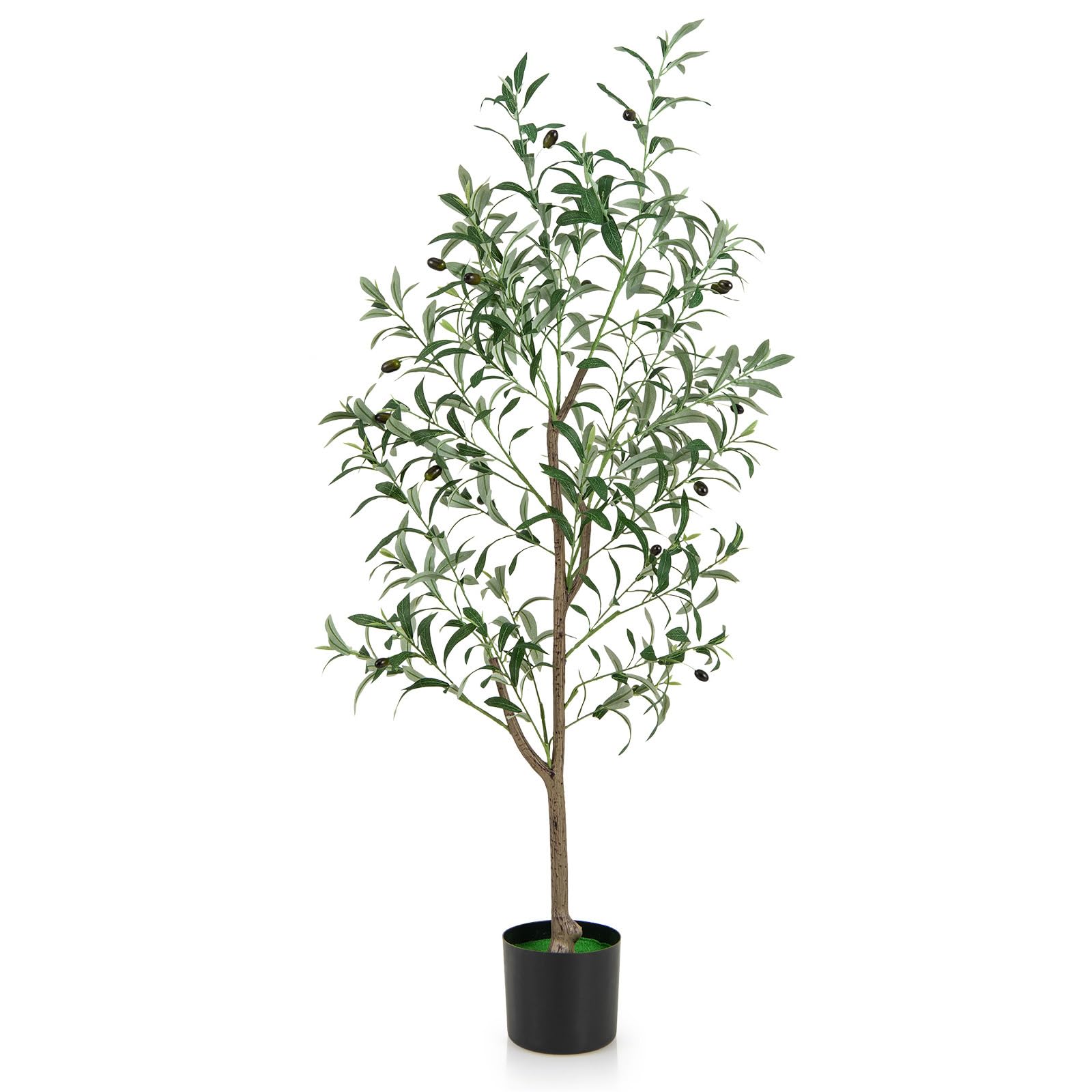 COSTWAY Pianta Finta di Oliva 130 cm, Pianta Olivo Artificiale in Vaso Decorazione per Casa e Ufficio, Pianta Finta in PE con Frutti Realistici da Interno ed Esterno (1)