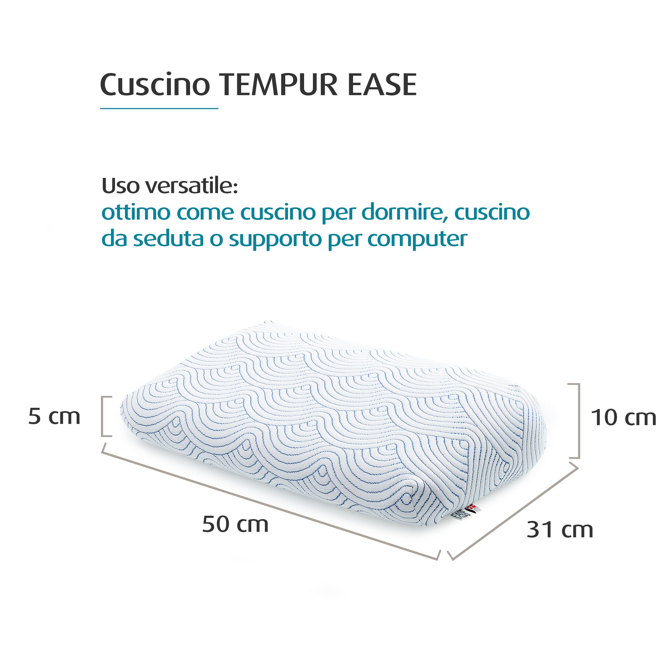 TEMPUR Cuscino EASE, feeling rigido, 50 x 31 x 10/5 cm