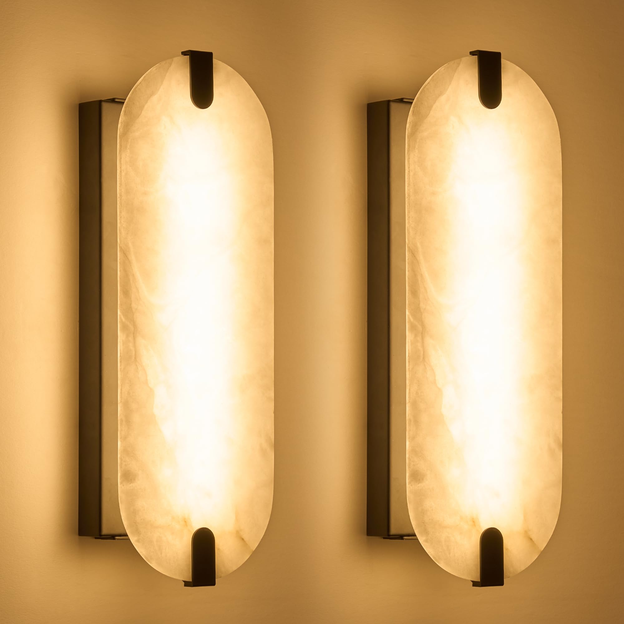 Photo 1 of ZEROUNO 14.2 inch Alabaster Wall Sconces, Natural Marble Wall lamp Set of Two,Dimmable Alabaster Wall Light Fixtures for Stairs Bathroom Living Room Bedroom Vanity,Hallway
