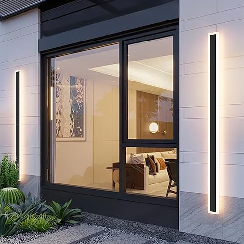 Vista 131 de Paquete de 2 luces para exteriores, moderna lámpara de pared para exteriores, tira larga, aplique de pared LED IP65, luz cálida antioxidante, 3000
