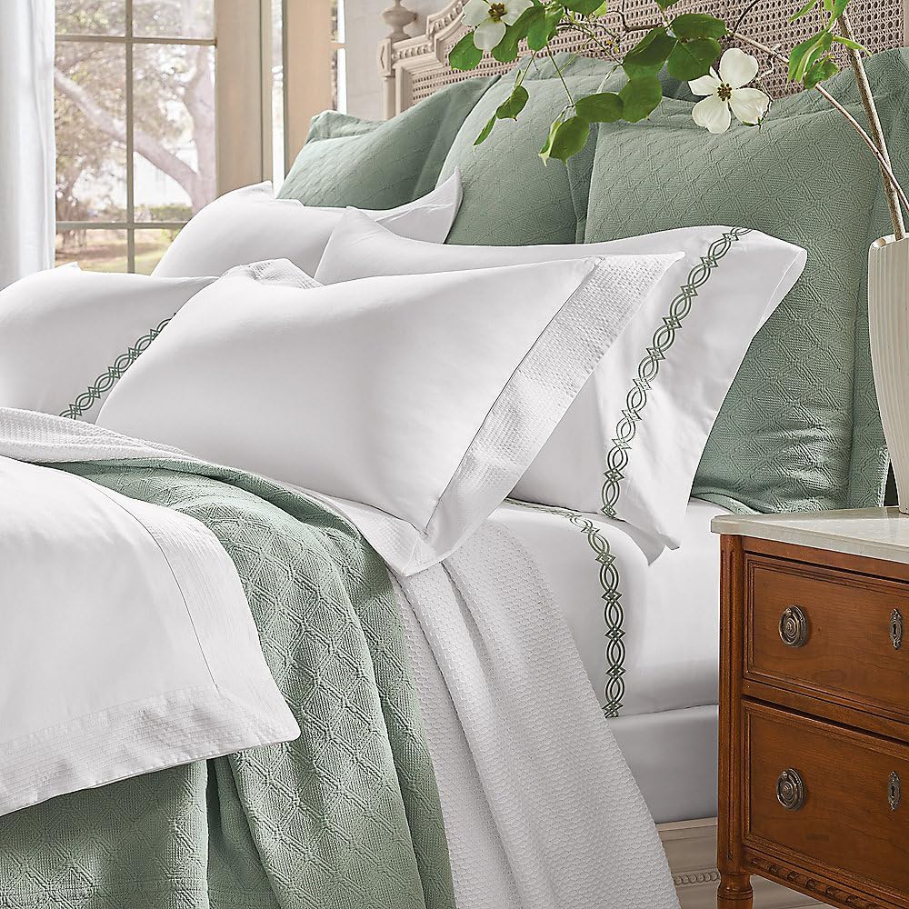 Frontgate Resort Collection Diamond Lattice Sateen Sheet Set in White, King Size, 600 Thread Count, Long-Staple Cotton, Oeko-TEX Certified