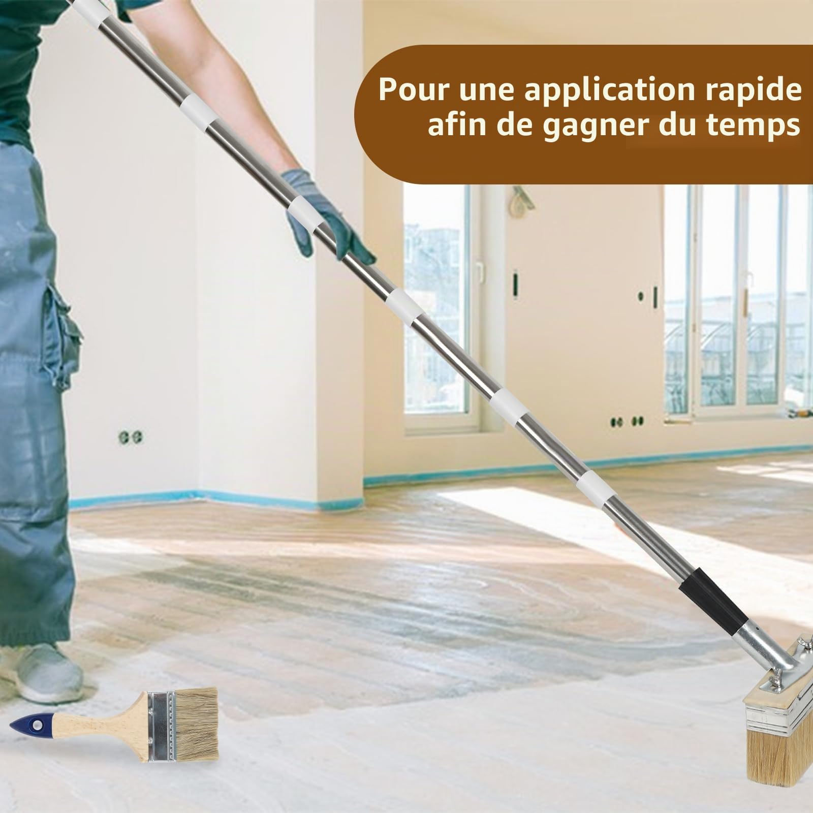 Lot de 2 pinceaux d'extérieur de 150 mm pour grands sols extérieurs, en particulier pour une application rapide de la couleur, avec manche d'extension, pinceau de couleur pour tous