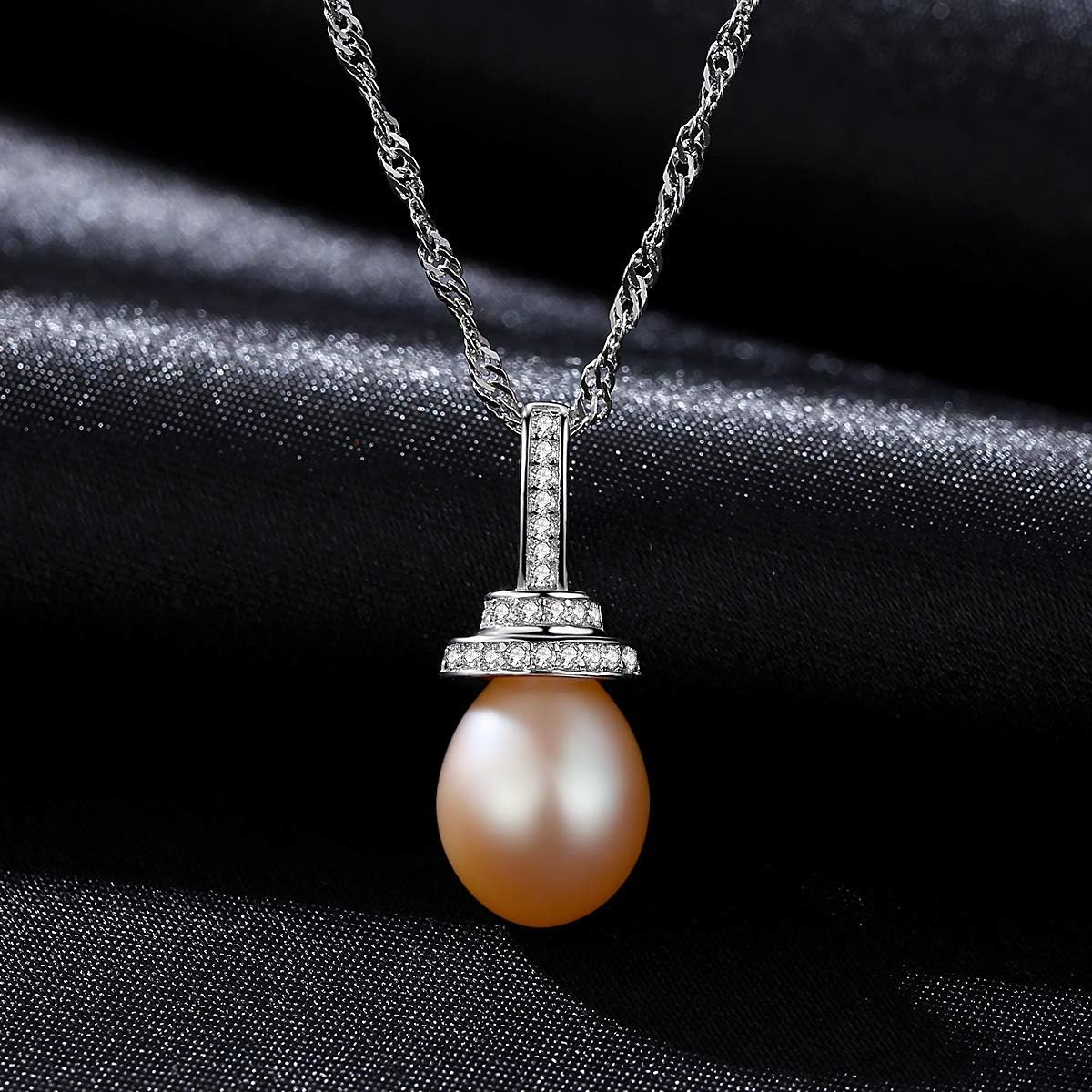 Pearl Necklace Genuine Freshwater Cultured 8-9mm Pearl Pendant Necklaces Sterling Silver for Women Fine Jewelry Gifts for Women Wife Girlfriend Mother