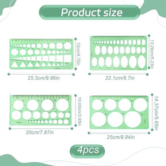 4 Pcs Circular Templates for Drawing,Plastic Circular Drawing Stencils Geometry Template Ruler,Drawing Measurement Circle Drawing Tool for Drawing Measuring Designing (Green)