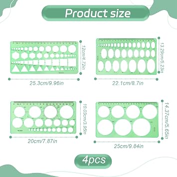 4 Pcs Circular Templates for Drawing,Plastic Circular Drawing Stencils Geometry Template Ruler,Drawing Measurement Circle Drawing Tool for Drawing Measuring Designing (Green)