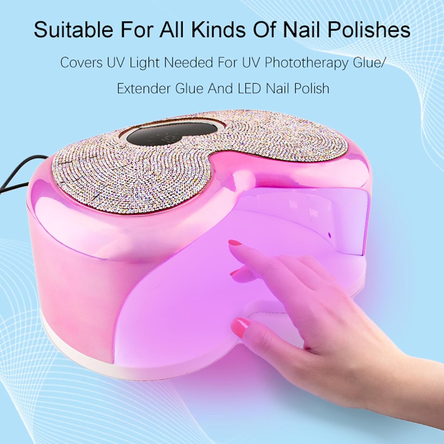 96W UV LED Nail Lamp,Rechargeable Nail Dryer, Portable UV Led Nail Light with Full Diamond on Surface,Professional Curing Gel Polish Acrylic Nails Tools for Home & Salon