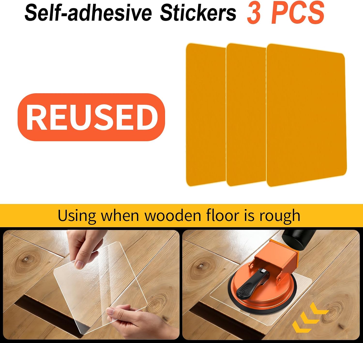 Floor Gap Fixer Tool with 3 Reusable Patches 1 Side | Floor Suction Cup Tool for Gaps Suitable for Fixer Laminate, Vinyl Flooring, Hardwood