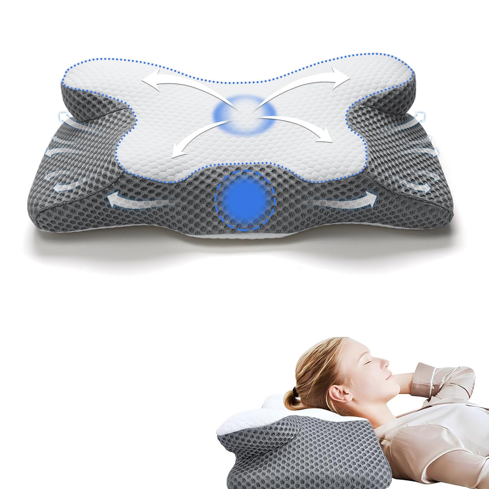 Cuscino in memory foam,Cuscino cervicale ergonomico, Cuscino Ergonomico Ortopedico per il Supporto del Collo per Chi Dorme sul Fianco, Sulla Schiena e Sullo Stomaco(62x41x10/8cm) (Stile 2)