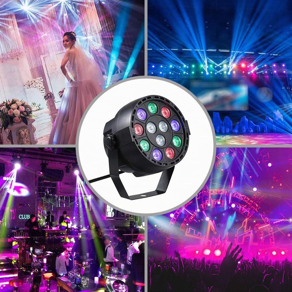 Lixada AC 90-240 V 12 LED Par Lights 8 canaux RGBW Éclairage de scène avec mode stroboscopique DMX et son actif pour discothèque, fête, Noël, lavage mural (2 pièces)