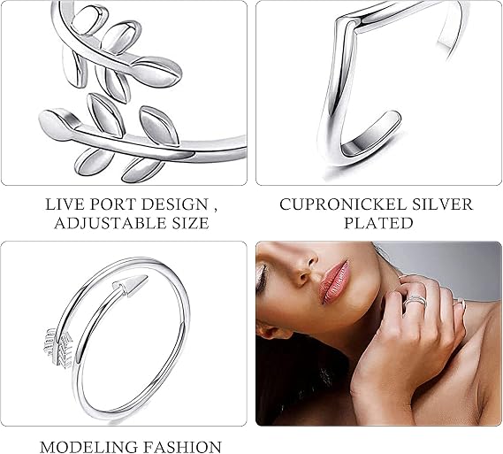 3pcs Adjustable Sterling Silver Rings Set - Stackable Open Knot Ring for Thumb, Joint, Toe - Resizable for Women and Girls