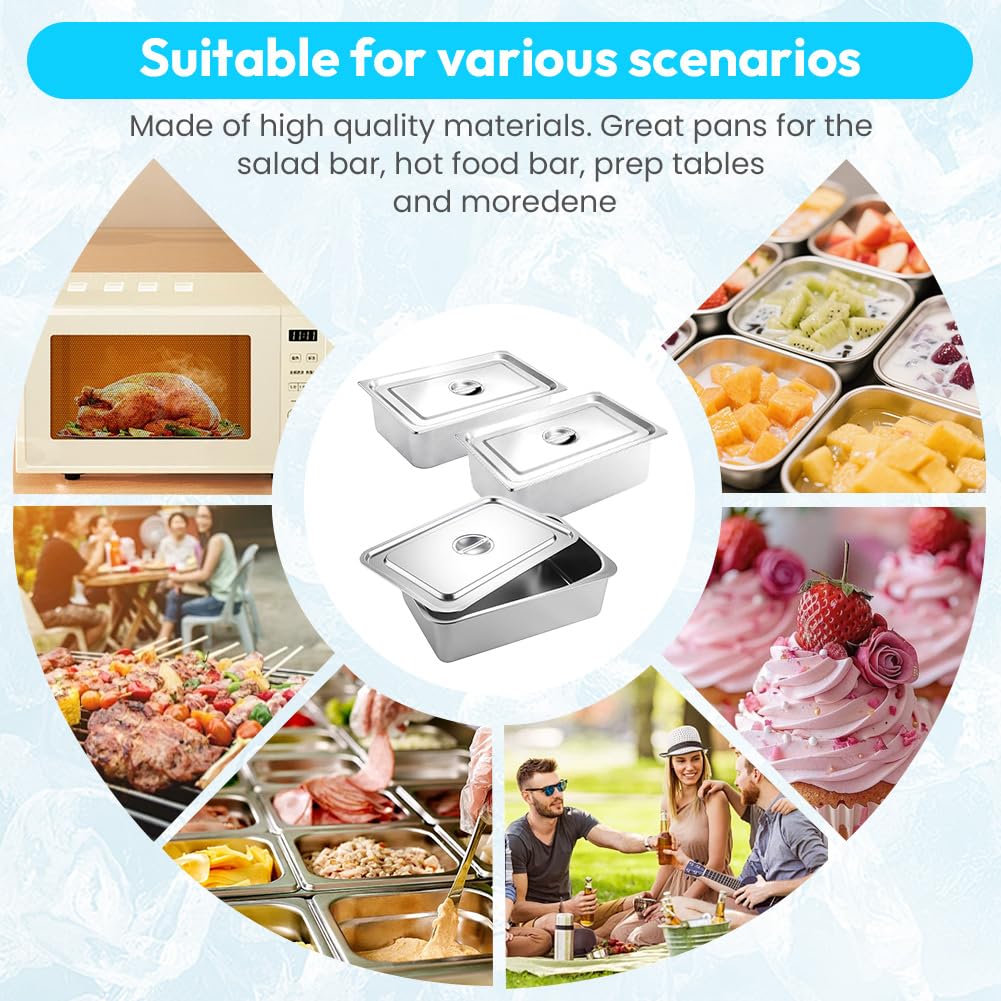Lot De 4 Bols Gastronorm En Inox Avec Couvercle - GN 1/3 (32,5x17,5x6,5 Cm) - Empilables, Pour Panure, Préparation, Stockage