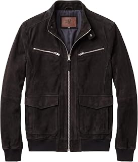Men's Genuine Sheepskin Suede Leather Bomber Jacket Casual Moto Racer Winter Flight Coat