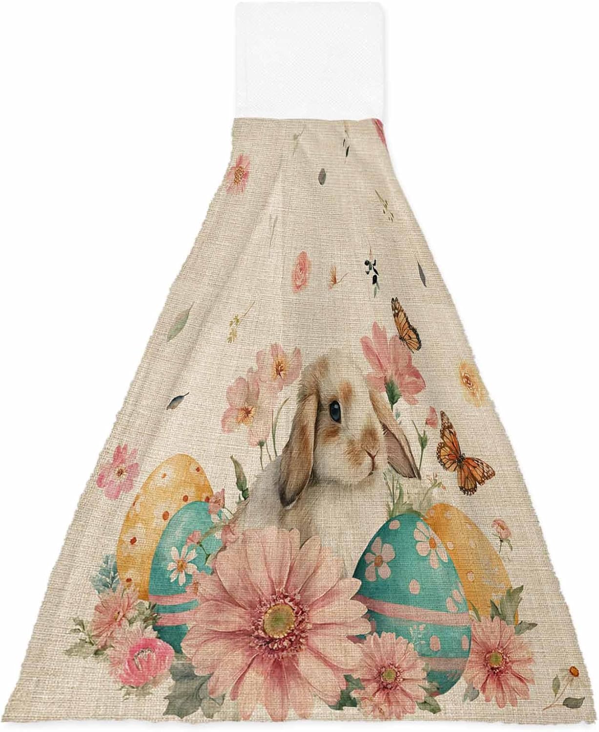 Easter Bunny Kitchen Hand Towels with Hanging Loops Set of 2 Eggs Vintage Pink Daisy Spring Floral Butterfly Soft Thick Oven Fingertip Dry Microfiber Tie Dish Towel Absorbent Cleaning Washcloth