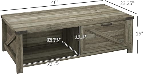 Miniatura 3 de HOMCOM Mesa de centro rústica con almacenamiento y cajón mesa de centro rústica para sala de estar estante abierto roble gris