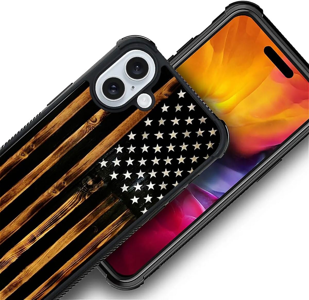 DJSOK Case for iPhone 16,Luxury Pattern Design Shockproof Rugged Cover,Cases for Man Woman-Classic Wood Grain Old Flag - Image 6
