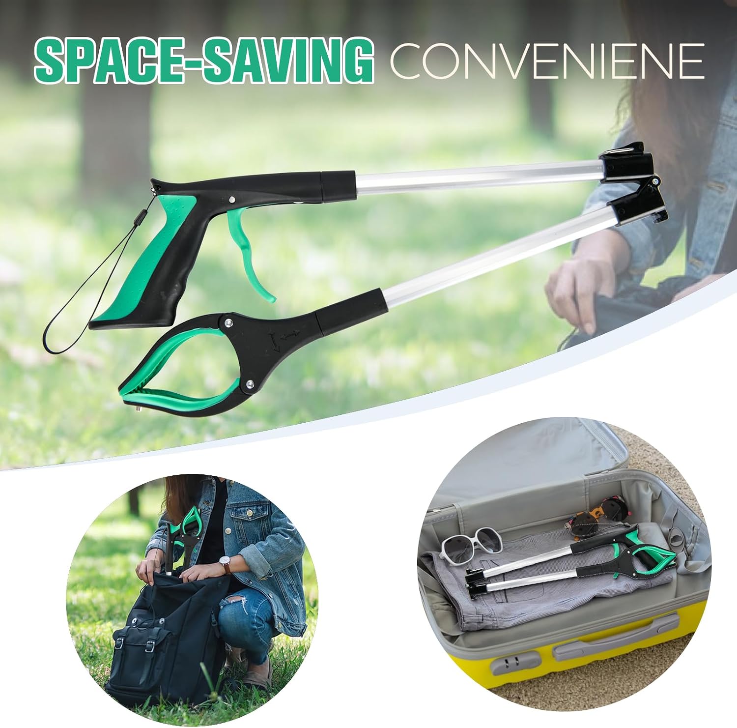 6-Pack 32inch Upgrade Foldable Grabber Reacher Tool, Reacher Grabber Pickup Tool with 4 inch Wide jaw and 360° Rotating Head,Grabbers for Seniors Outdoor & Indoor (Green) image 2