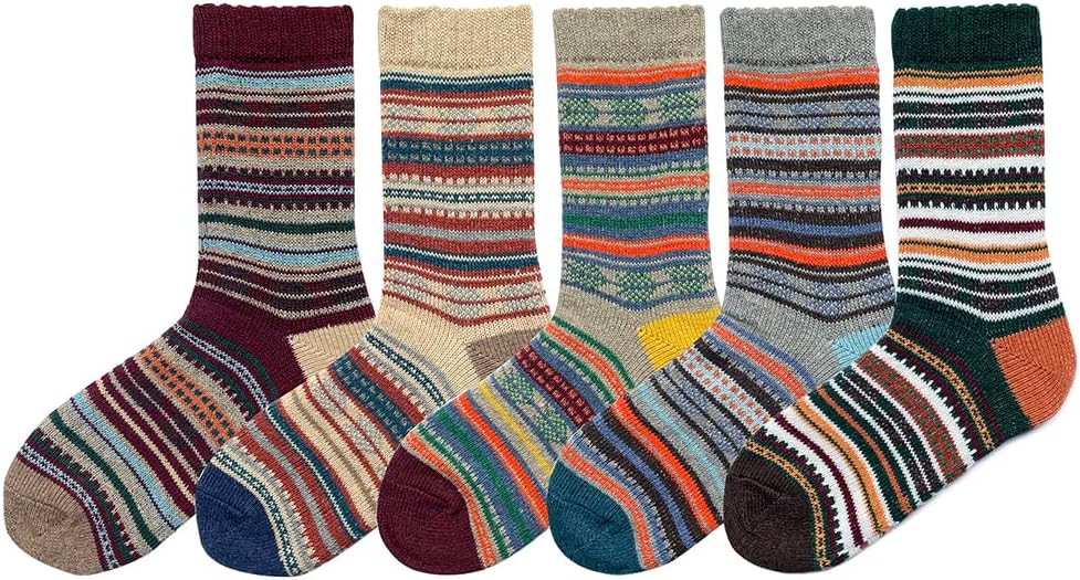 5 Pack Winter Socks For Women - Knitted Socks, Thick, Warm, Soft, Free Size 6-11
