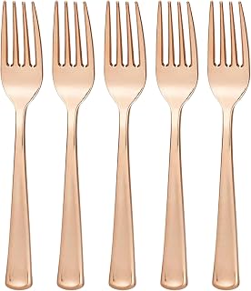 Polished Rose Gold Metallic Premium Plastic Fork - Pack of 24 - Perfect for Upscale Events & Parties