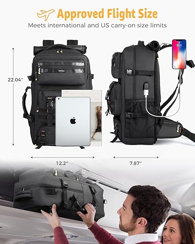 Miniatura 4 de Mochila de viaje para hombres, bolsa de lona convertible aprobada por vuelo de 50 litros con compartimento para zapatos, equipaje para portátil de